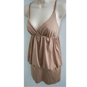 Bebe stretchy beige /gold dress S